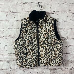 🍁NWT Jolie & Joy Cropped Puffer Vest Animal Print Reversible Sherpa - Size XL